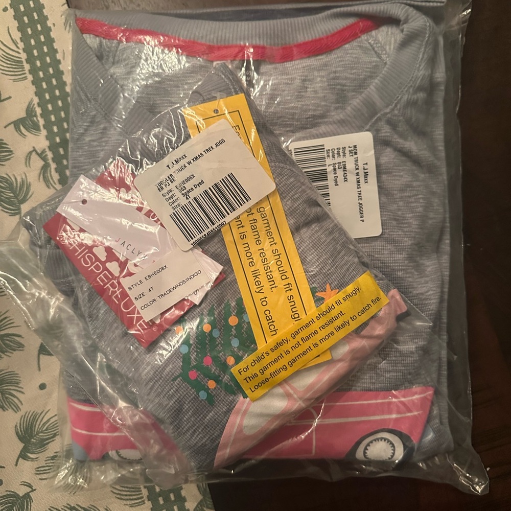 T.J.Maxx Jaclyn Intimates Space Dyed Pink Truck with Christmas Tree Jogger Set
